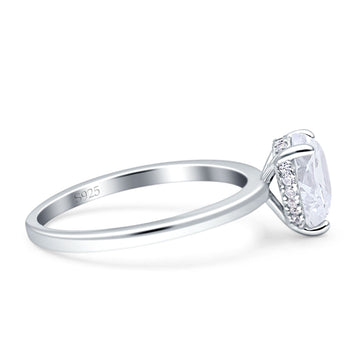 Solitaire Hidden Halo Teardrop Pear Engagement Ring Cubic Zirconia 925 Sterling Silver Wholesale